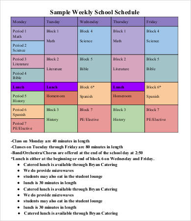 weekly school schedule template