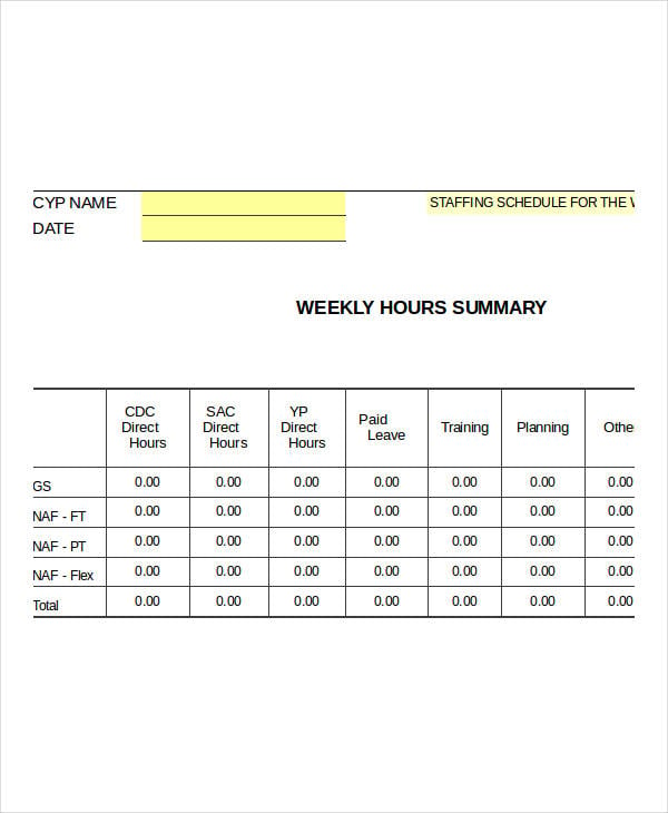 weekly staff schedule template excel