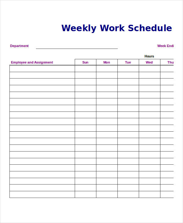 weekly work schedule money template