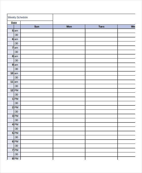 excel free weekly schedule template