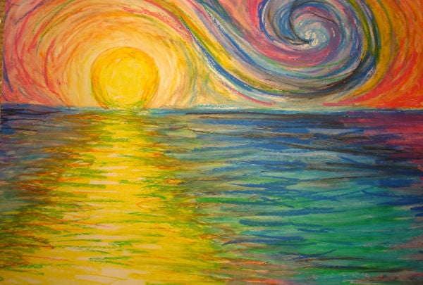 pastel drawing of sunrise