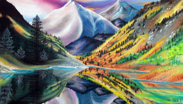 Beautiful rainbow scenery drawing with soft pastels