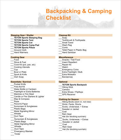 Backpacking Checklist Template - 10+ Free Word, PDF Documents Download