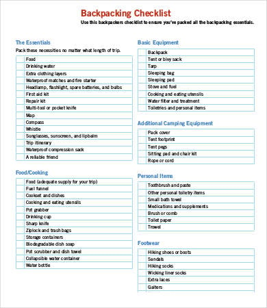 backpacking essentials checklist
