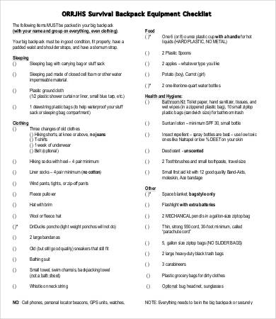 survival backpack equipment checklist