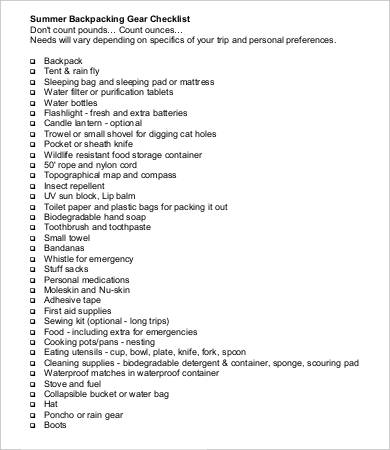 ultralight backpacking checklist pdf