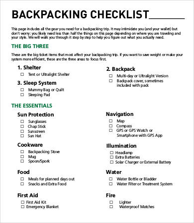 Backpacking Checklist Template - 10+ Free Word, PDF Documents Download