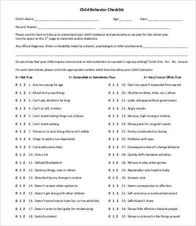 preschool child behavior checklist