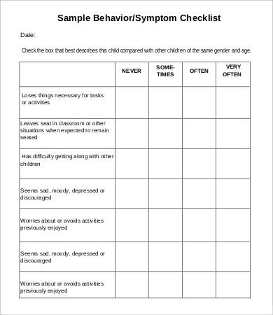 printable child behavior checklist