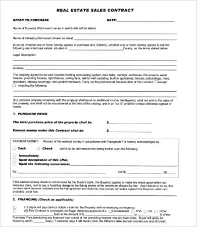 real estate sales contract template