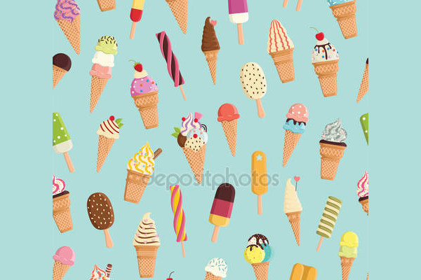 set of ice cream icons with pattern