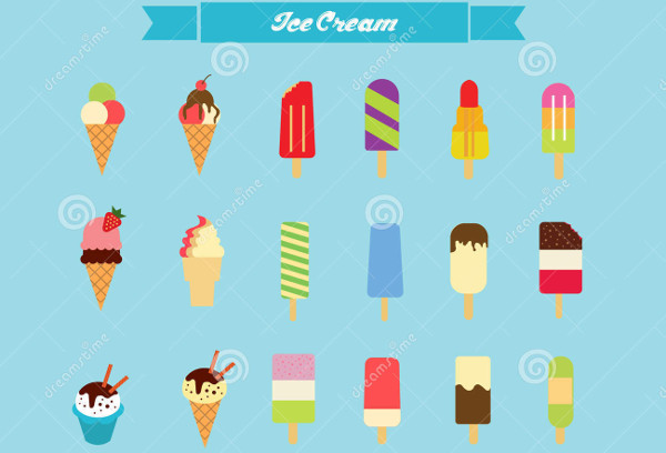 set of flat icons of ice cream