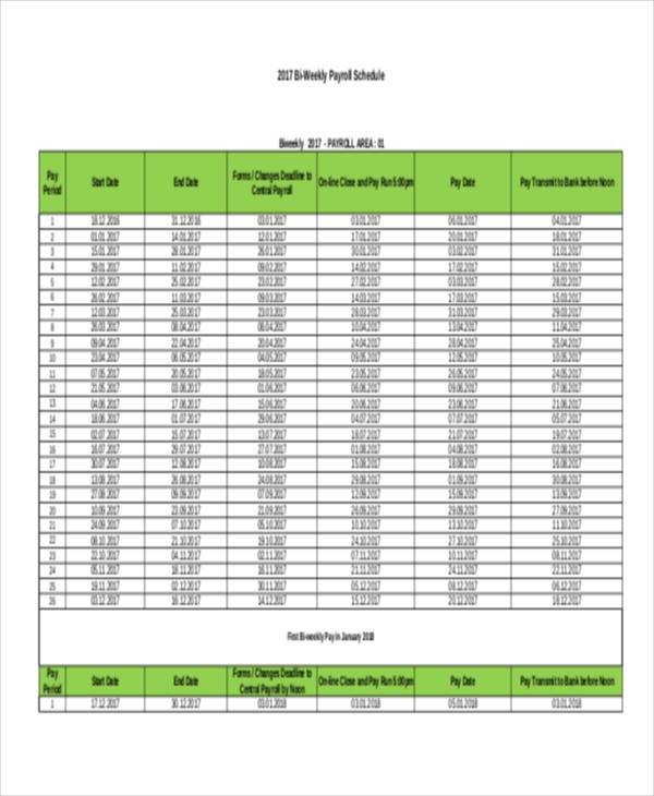 bi weekly payroll schedule template