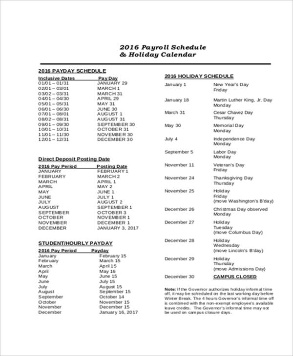 9+ Payroll Schedule Templates Word, Docs