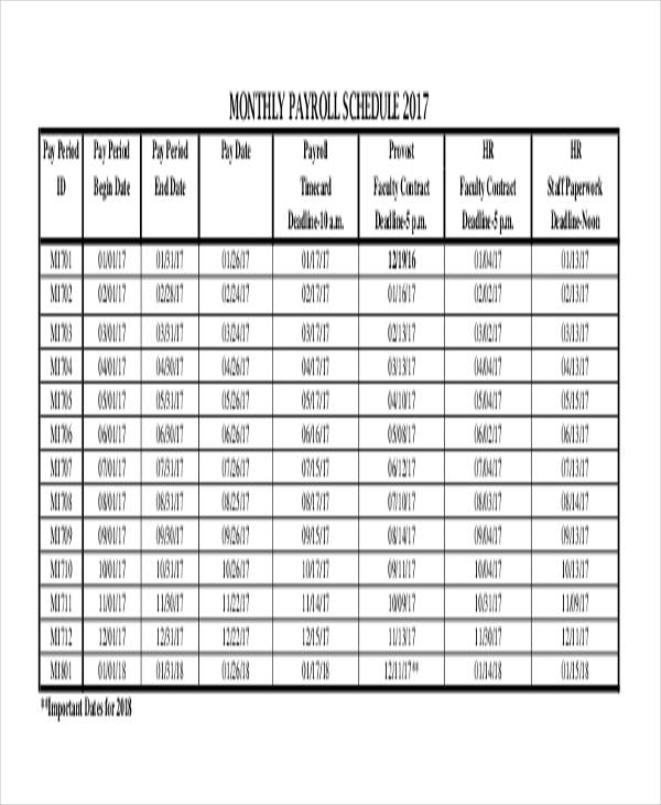 monthly payroll schedule template1
