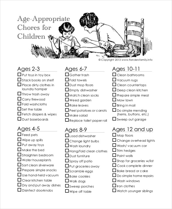 printable family chore chart
