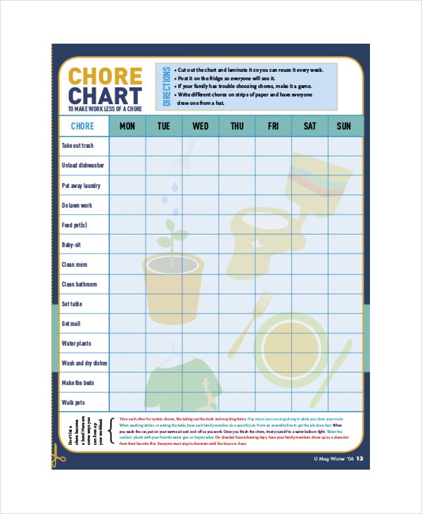 printable character chore chart
