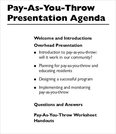 formal presentation agenda
