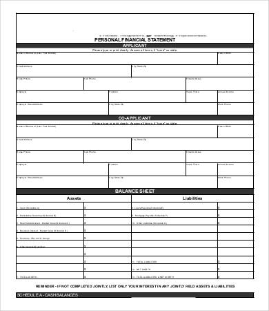 personal financial statement balance sheet template