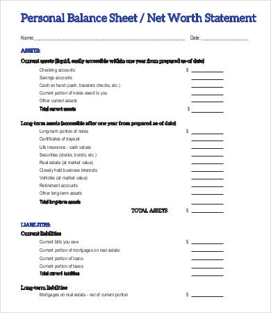 Personal Balance Sheet Template - 16+ Free Word, Excel, PDF Documents