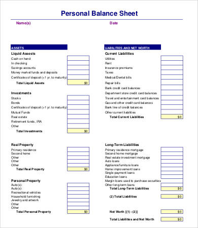 Personal Balance Sheet Template - 18+ Word, Excel, PDF Documents Download