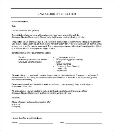 9 Offer Letter Samples Free Sample Example Format Free