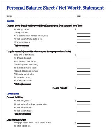 Personal Balance Sheet Template - 18+ Word, Excel, PDF Documents Download