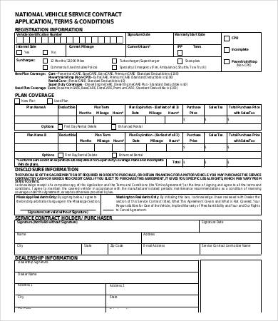 vehicle service contract application template
