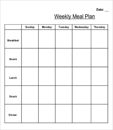 blank printable weekly meal planner