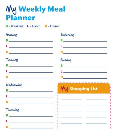 personal weekly meal planner template