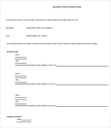 live out nanny contract template