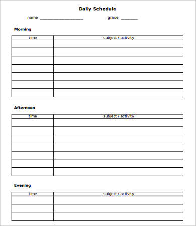 blank daily schedule template