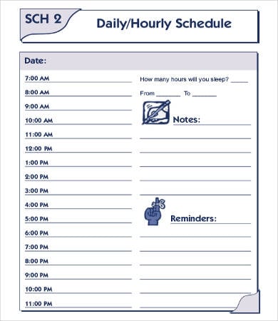 printable daily hourly schedule template