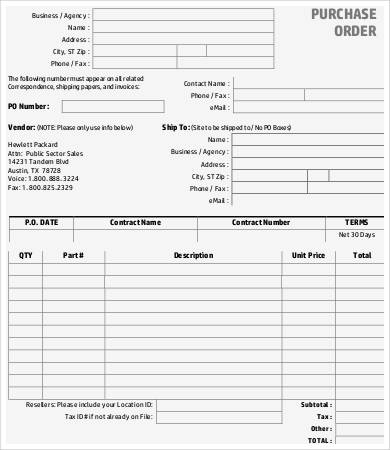 printable purchase order form template