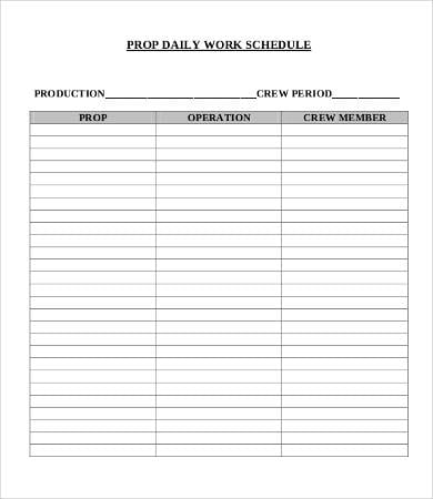 printable daily work schedule template