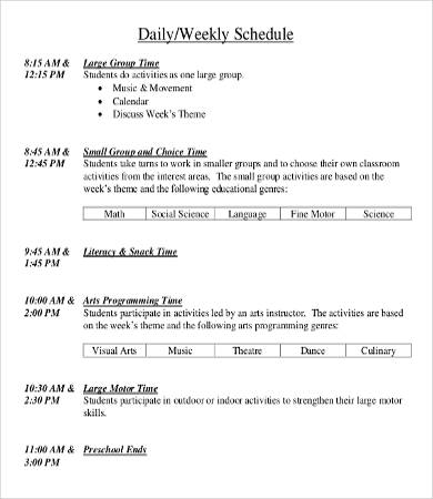 printable daily weekly schedule template