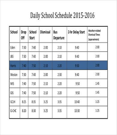 free daily school schedule template