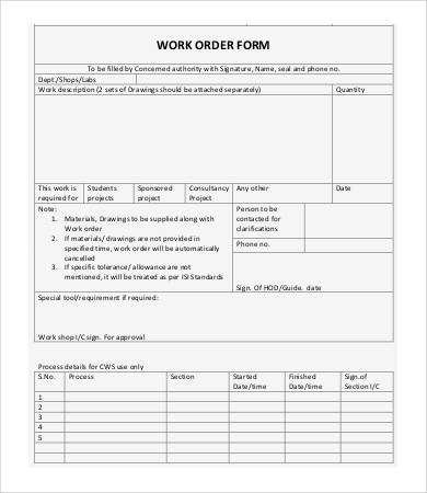 printable work order form template