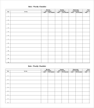 blank weekly checklist template
