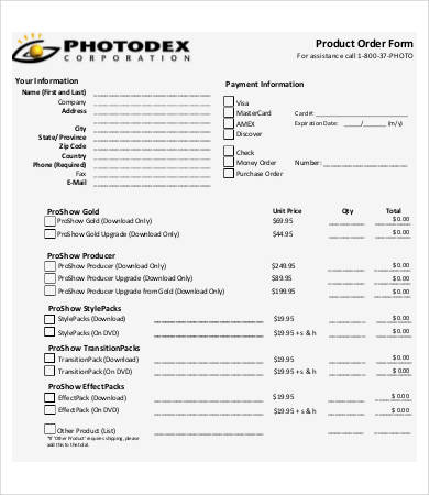 printable product order form template
