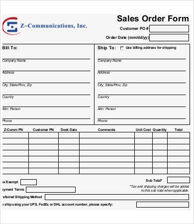 printable sales order form template