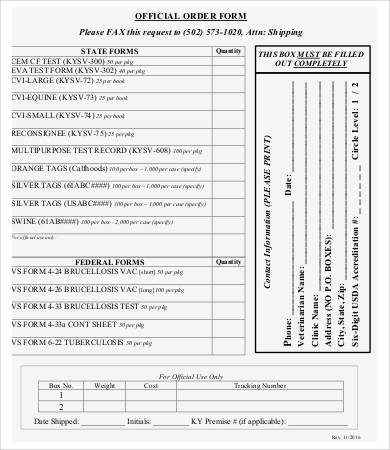 printable official order form template