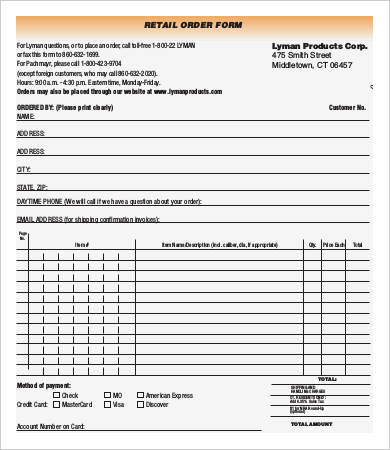 printable retail order form template