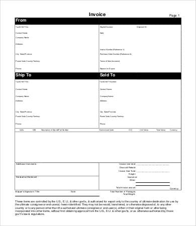commercial invoice template ups