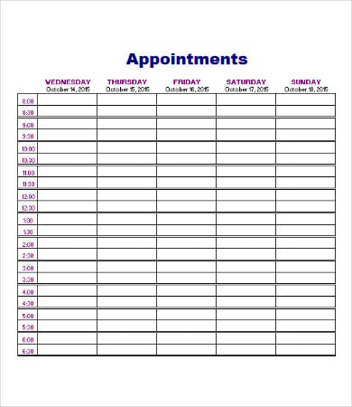 appointment chart template