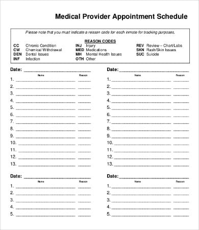 printable medical appointment scheduling