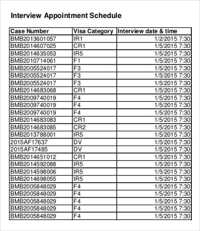 printable interview appointment schedule