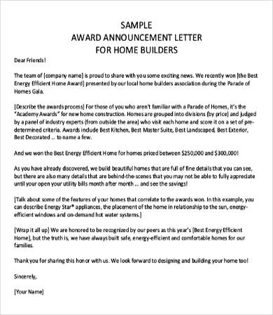 award announcement letter template