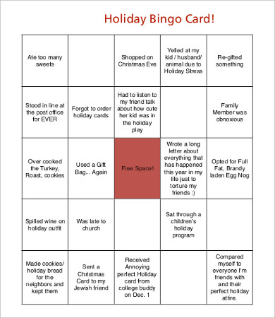 free holiday bingo card