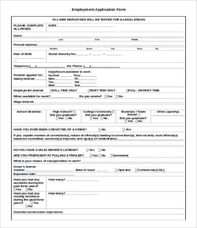 form for application job construction Free    Form 9 Employment Application For Word, PDF